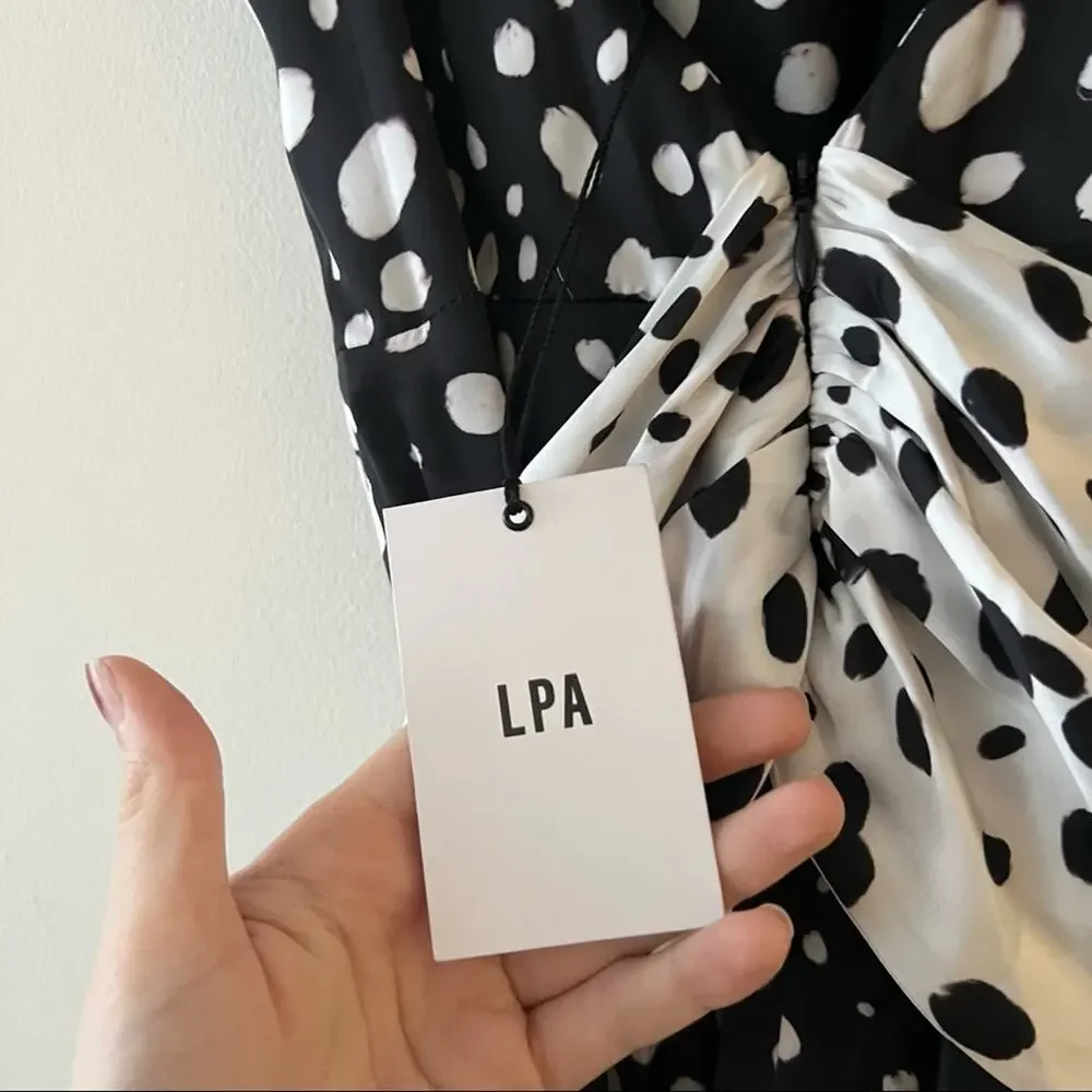 LPA Chelsi Black & White Printed Satin Jumpsuit